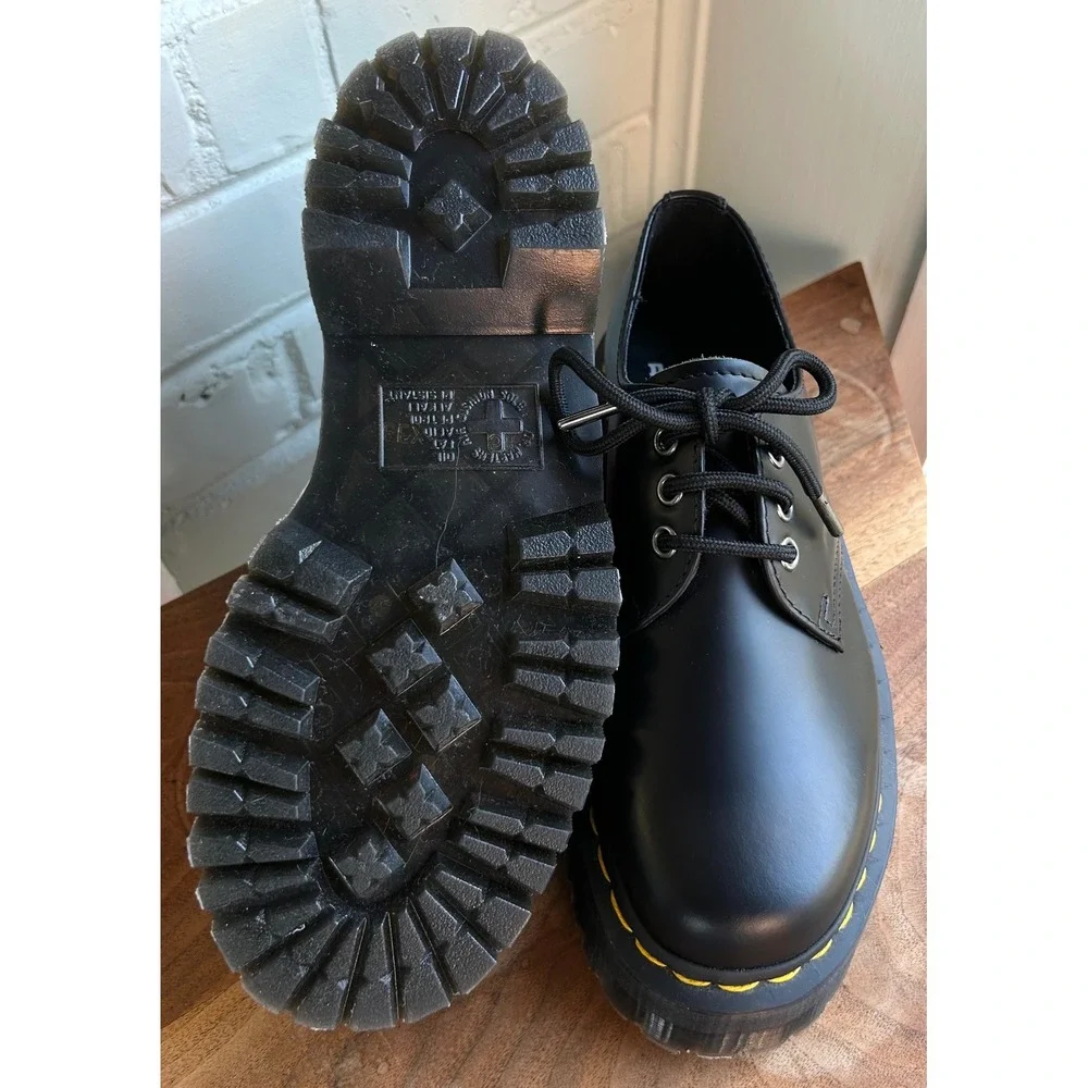 Dr. Martens 1461 Smooth Leather Platform Shoes Black Polished Women's 7‎ EU 38
